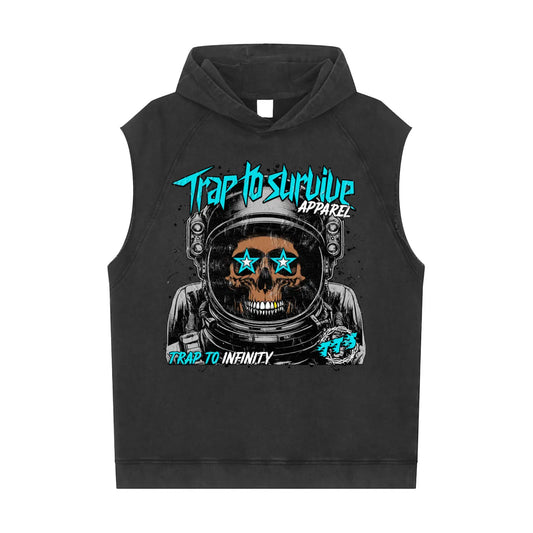 “Trap To Infinity” Snow Washed Sleeveless Hoodie ODMPOD