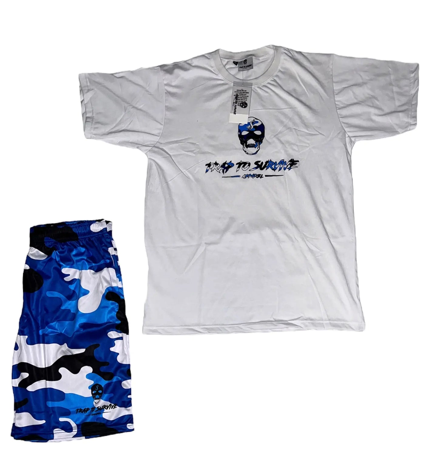 Blue Camo Logo Short Sets Trap To Survive Apparel