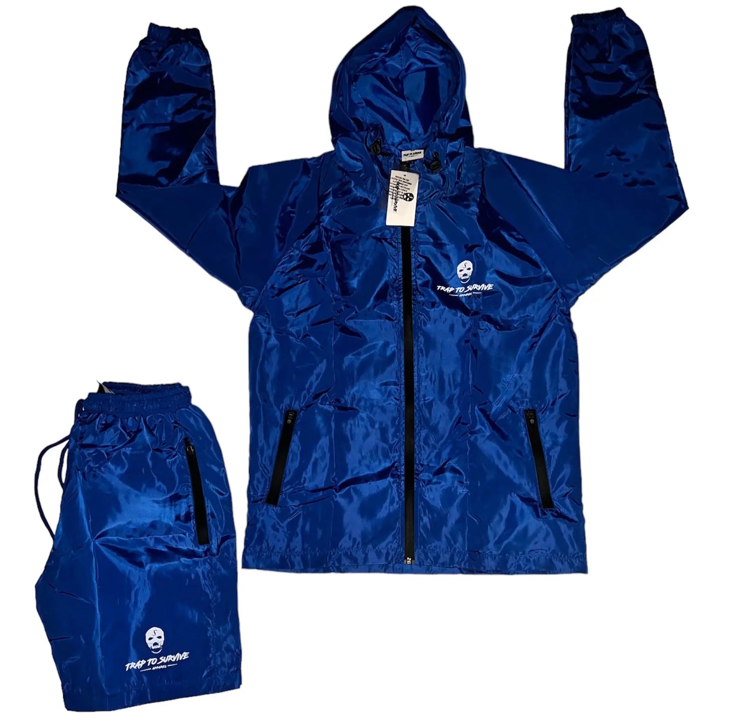 Blue Windbreaker Short Set Trap To Survive Apparel
