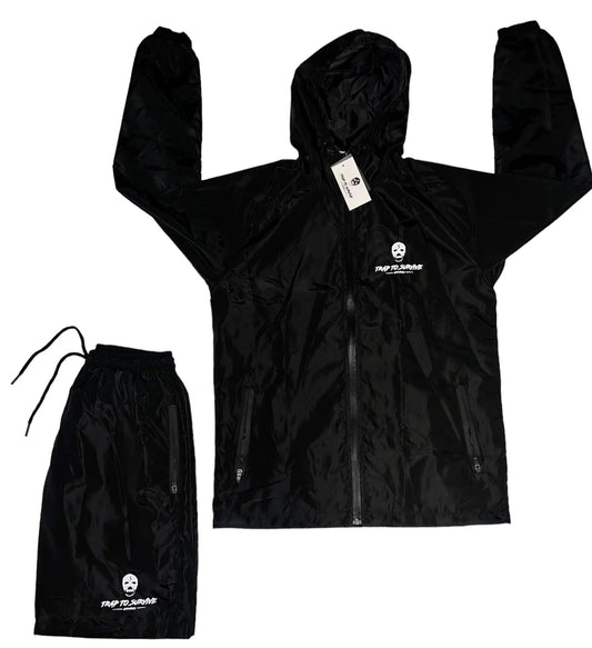 Black Windbreaker Short Set Trap To Survive Apparel