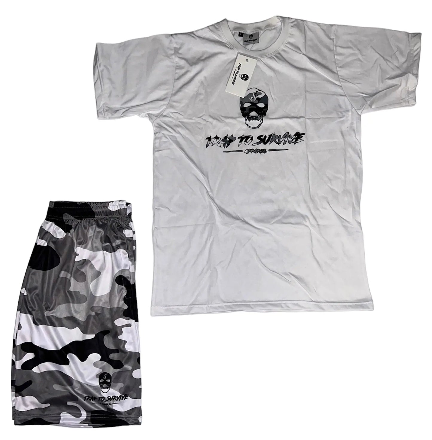 Black Camo Logo Short Sets Trap To Survive Apparel