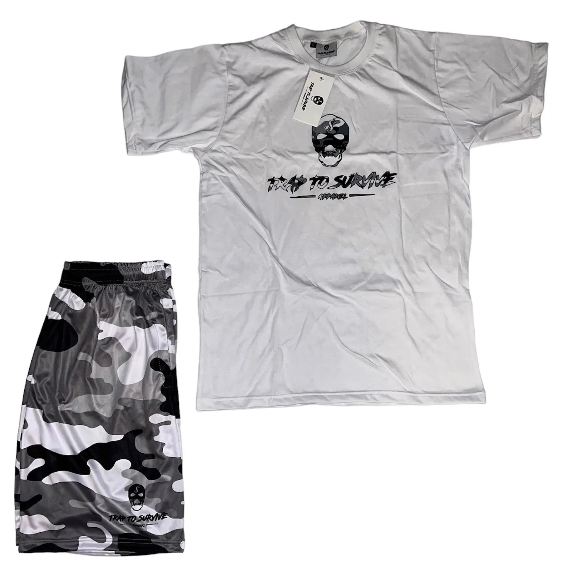 Black Camo Logo Short Sets Trap To Survive Apparel