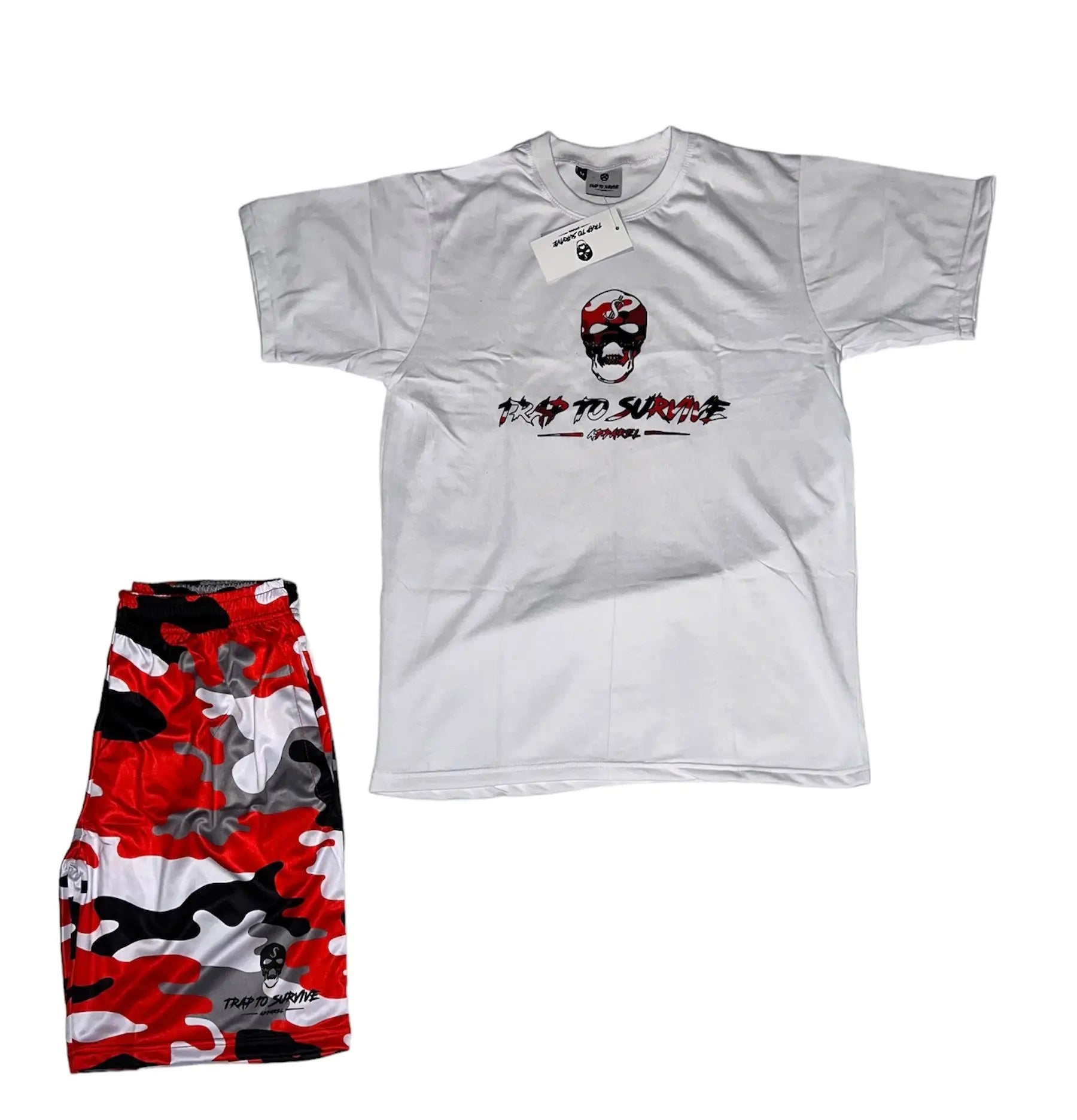 Red Camo Logo Short Sets Trap To Survive Apparel