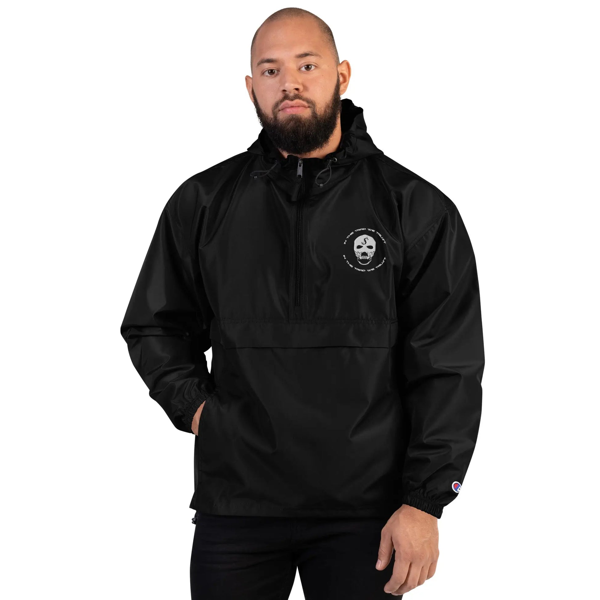 "In The Trap We Trust" Embroidered Champion Packable Jacket Trap To Survive Apparel